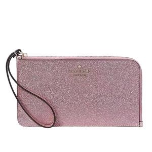 NWT Kate Spade ♠️ Lucy Glitter Medium L-Zip Wristlet / Mitten Pink